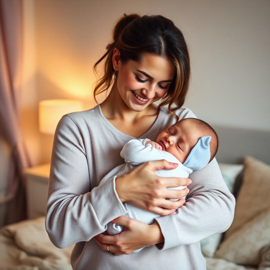 Mãe segurando bebê dormindo no colo